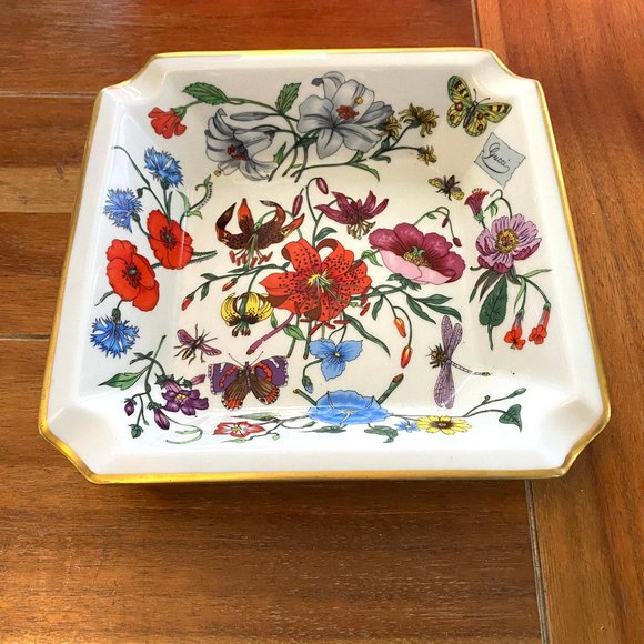 Vintage GUCCI Limoges Square Dish Ashtray Floral Rare - Picture 2 of 10